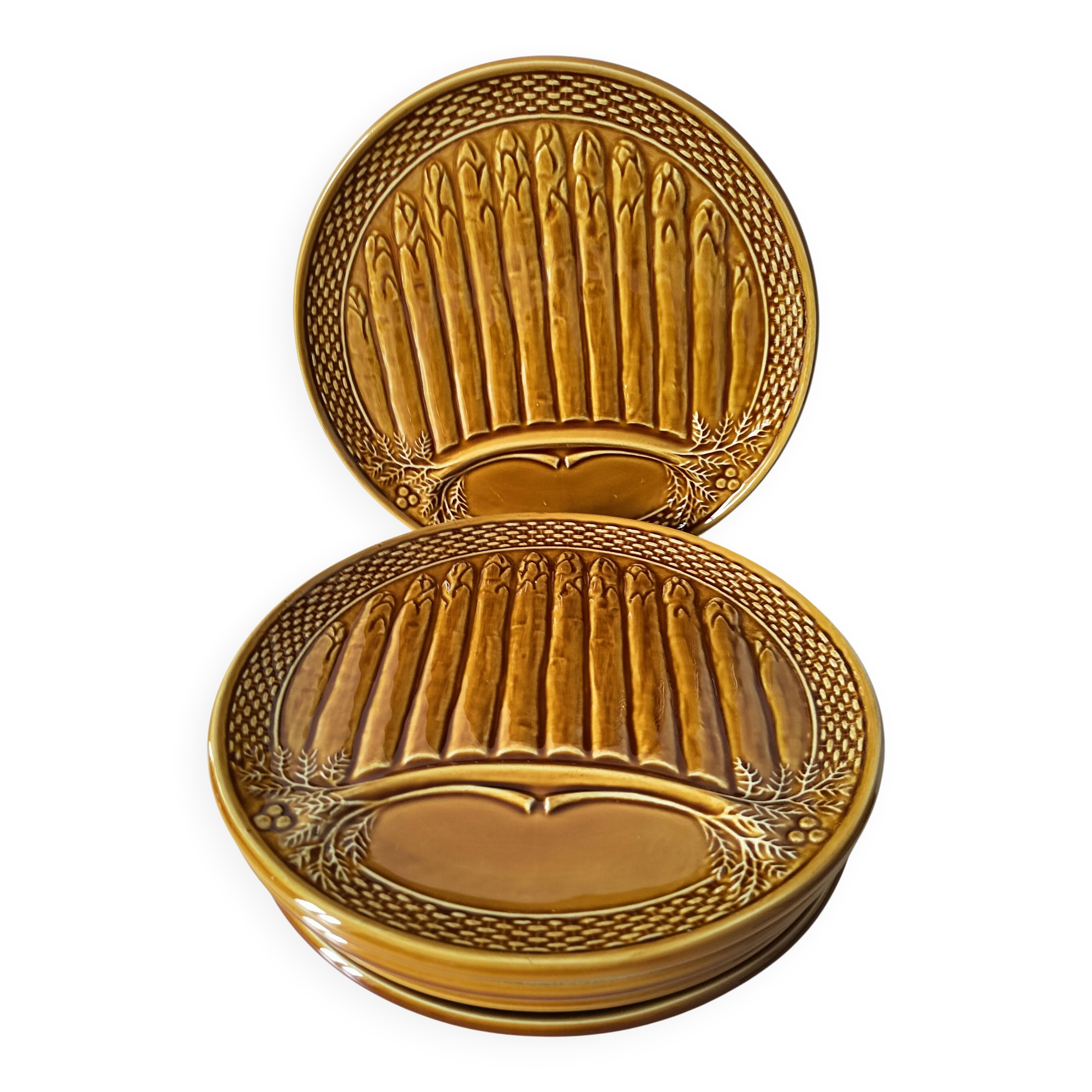Set of 6 asparagus barbotine plates