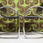 Set of 4 Bauhaus leather armchairs in chrome metal 1970/1980
