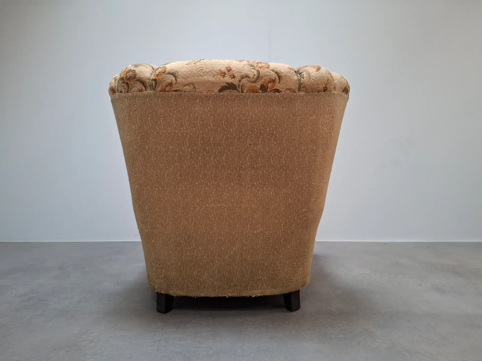 1930s Czech Art Deco Floral Upholstered Wingback Armchair