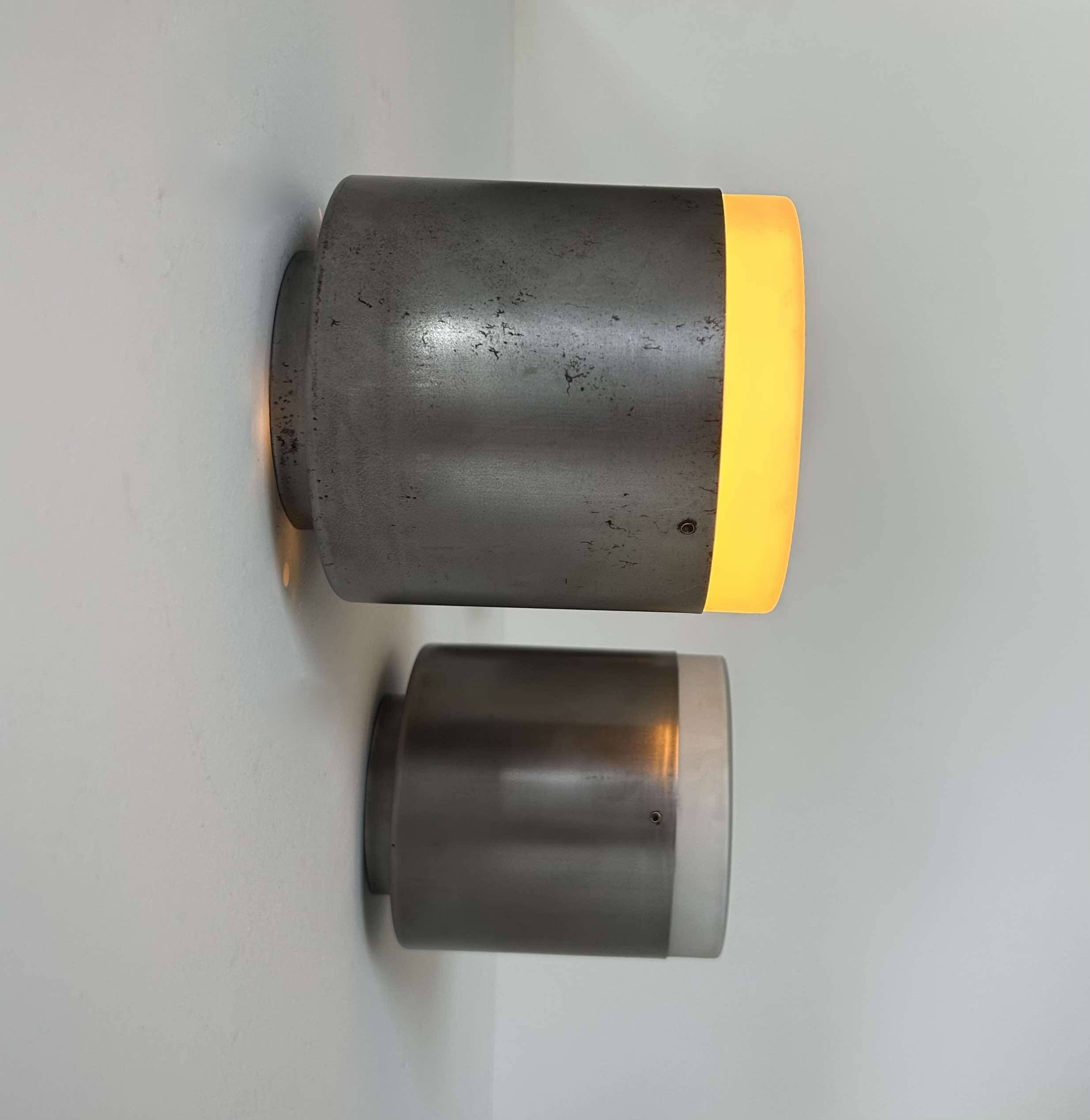 Set of 3 vintage Raak wall lights, aluminum and opaline, Holland 1960