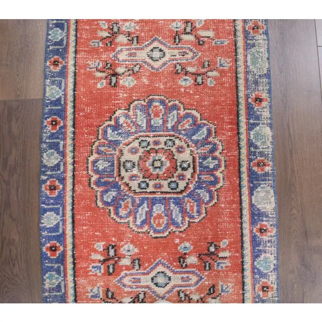 Vintage Turkish handmade wool cotton red runner 65x315