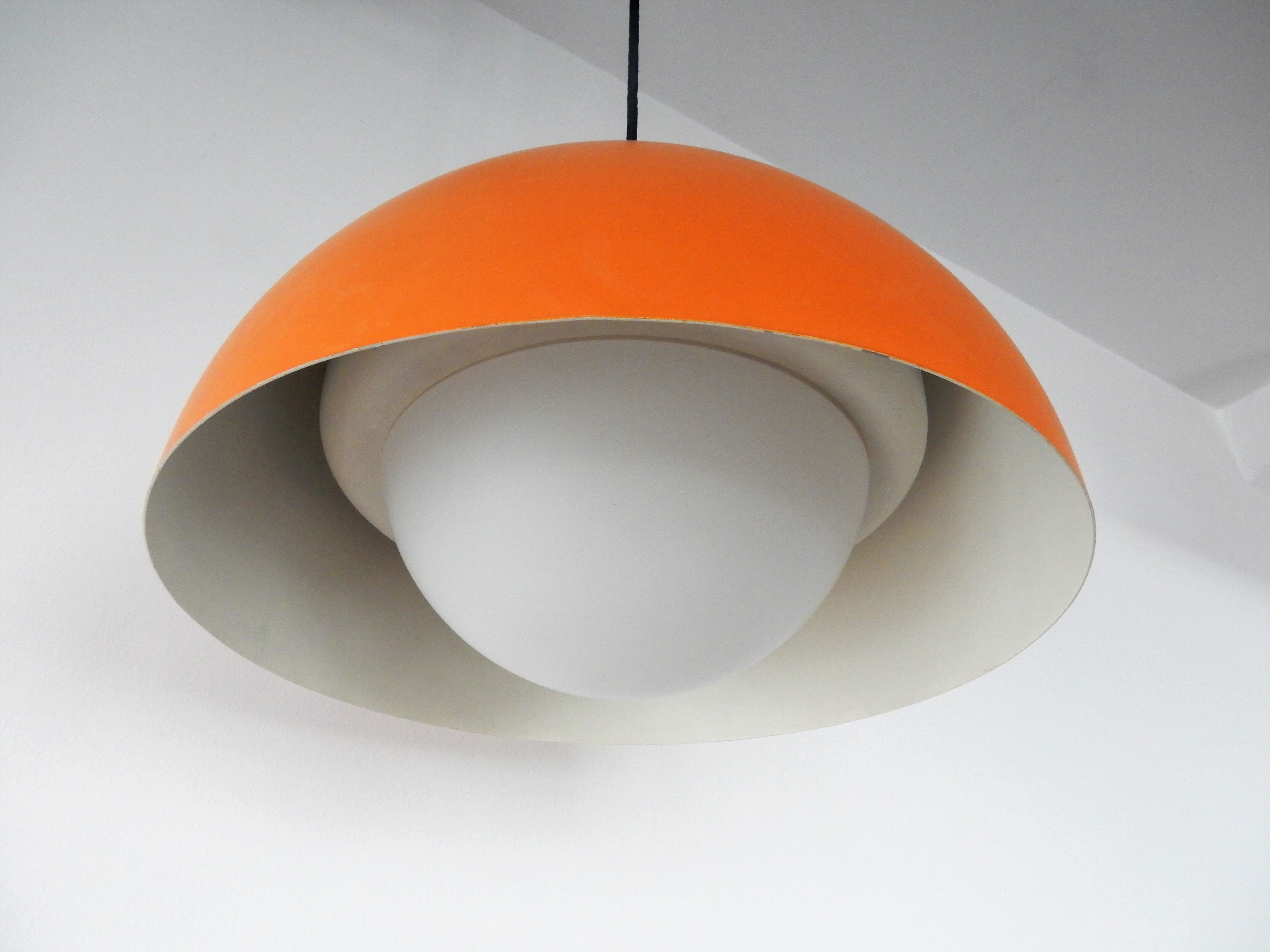 Swedish orange metal and glass pendant lamp by Hans-Agne Jakobsson, 1970s