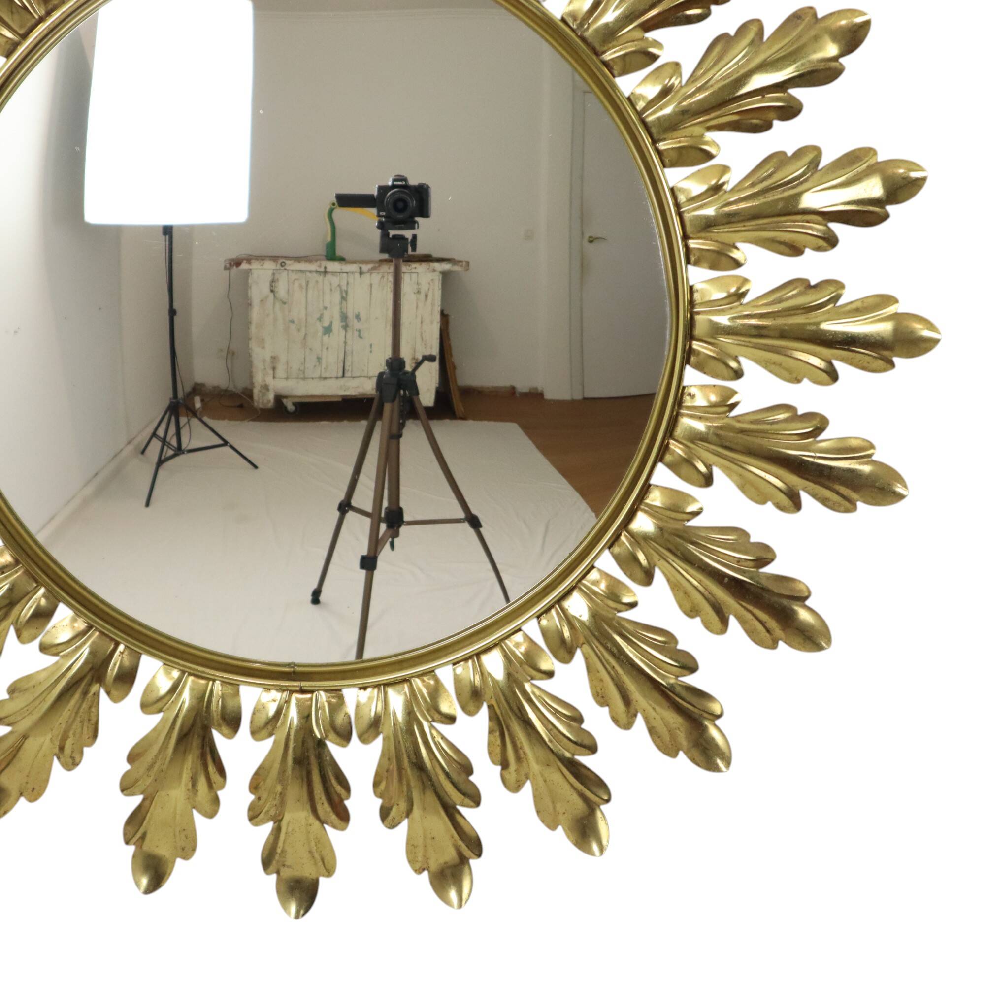 Mid Century Copper Plated Metal Sun Mirror Deknudt Convex 50cm