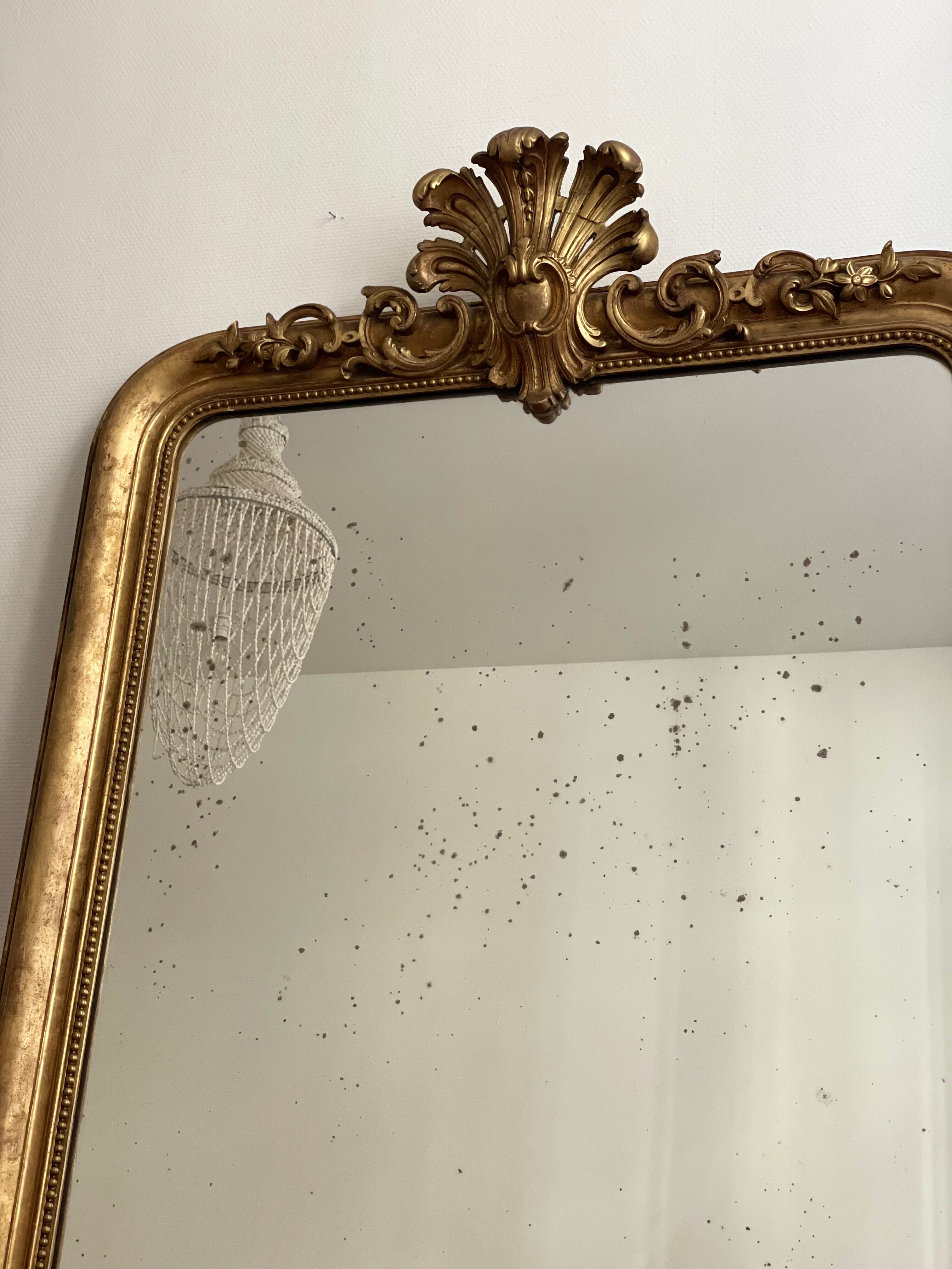 Old mirror louis Philippe Dore gold leaf pediment gilded fireplace