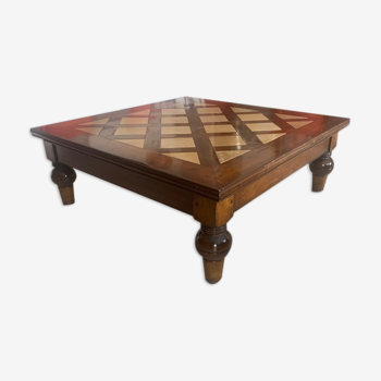 Roche Bobois wood and burgundy stone coffee table