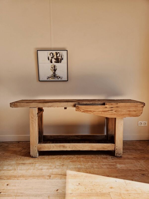 Ancien établi en bois massif