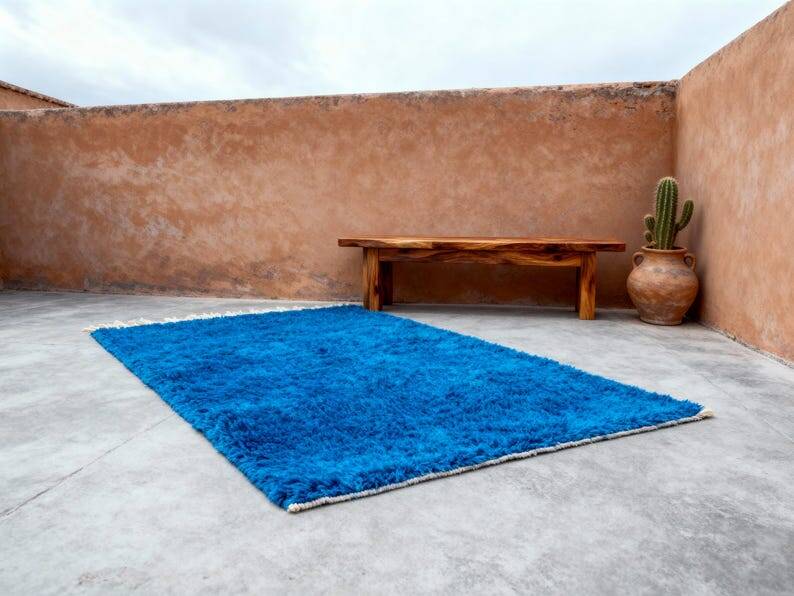 Mystical blue wool Moroccan rug 150/250cm