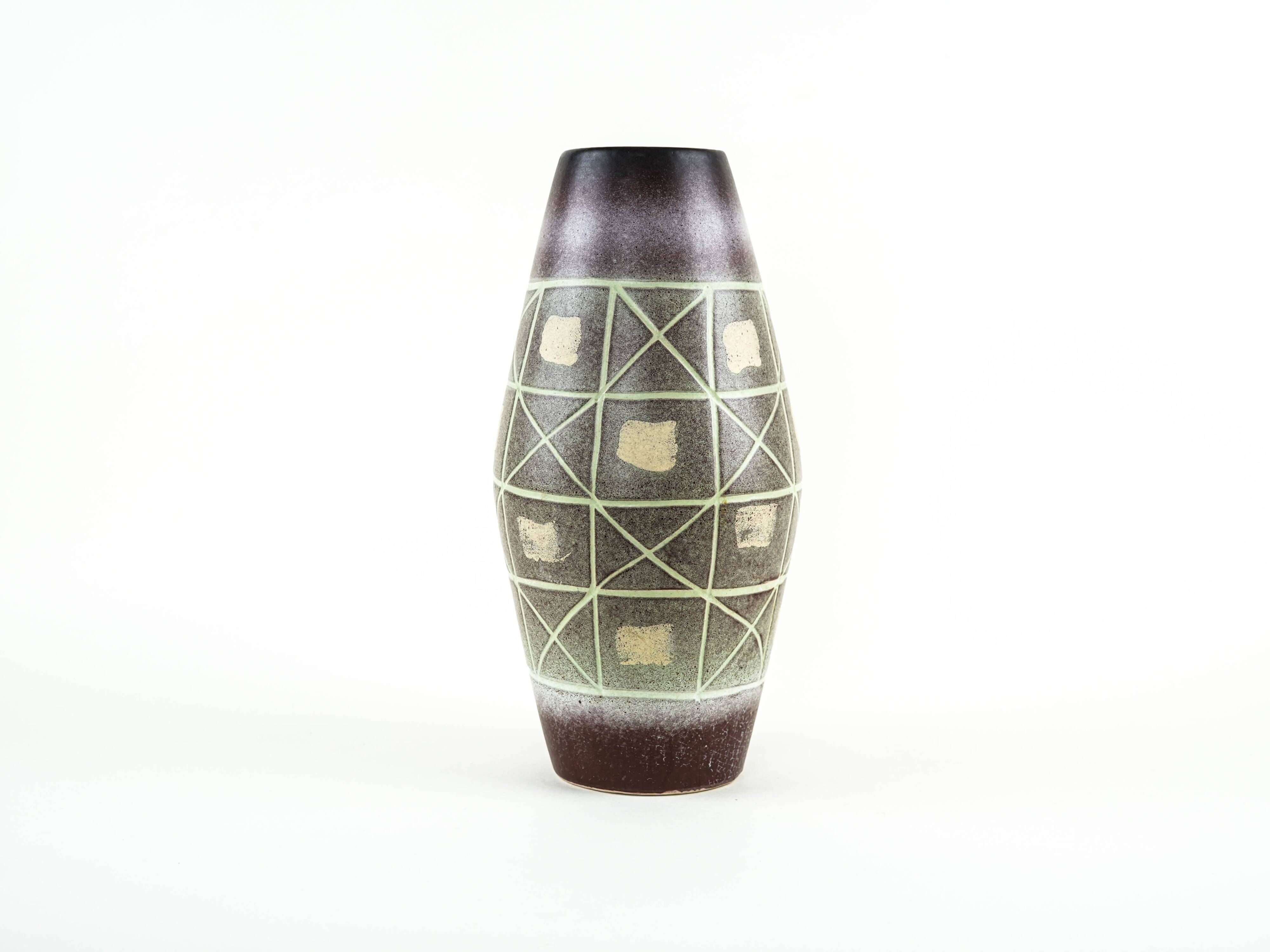 West German ceramic vase with geometric pattern, glazed pottery from the 1970s