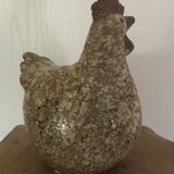 Poule in cracked and enamelled ceramic signed athezza