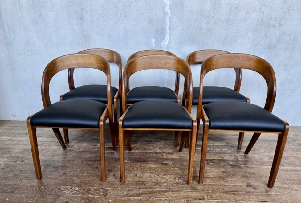 Set of 6 Baumann Gondola bistro chairs in curved wood