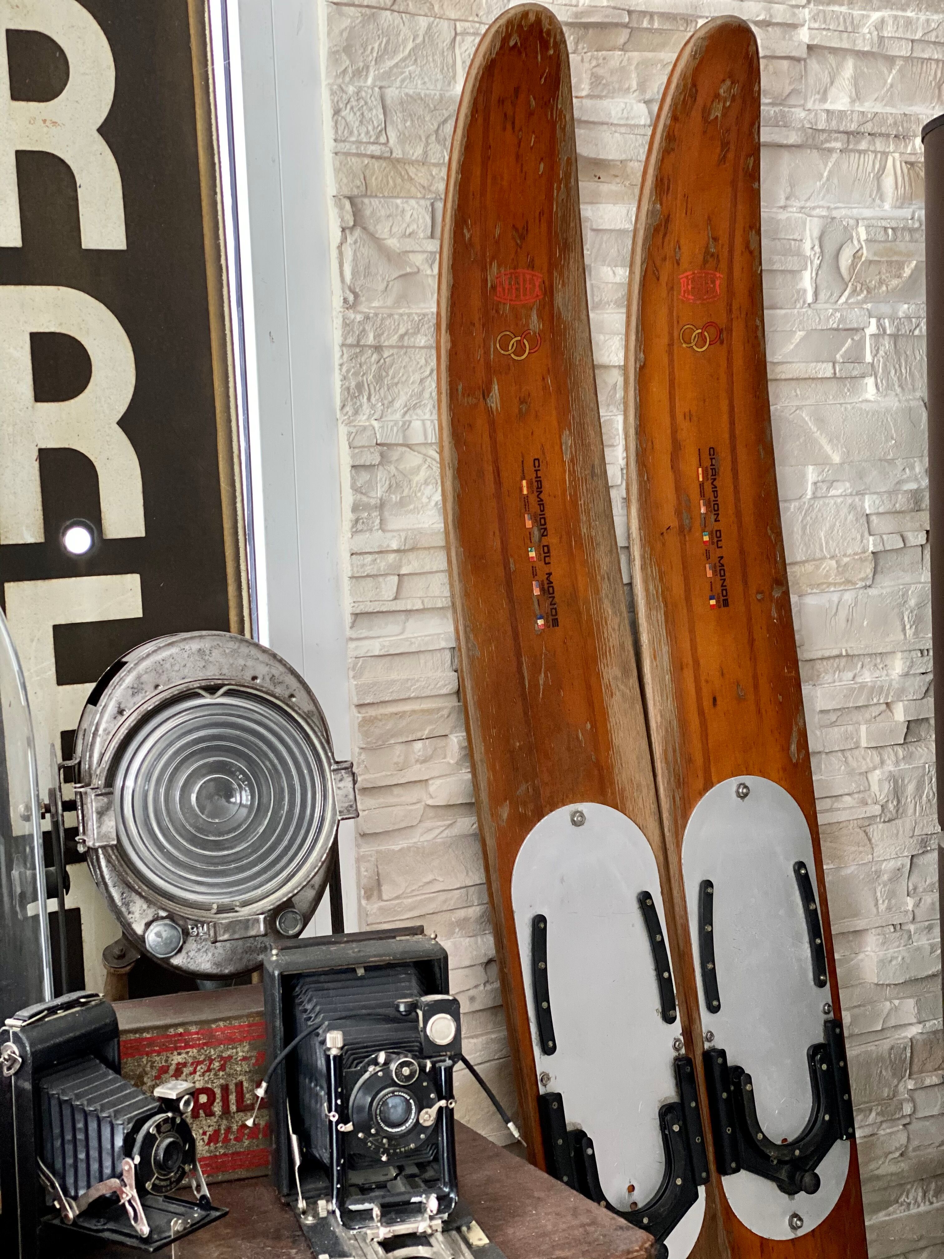 Vintage wooden water ski pair
