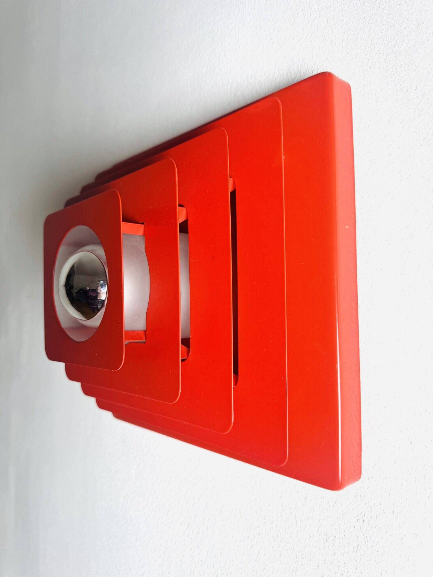 Multi-Layered Pyramid Wall Lamp In Red By Hustadt Leuchten, Germany 1970S