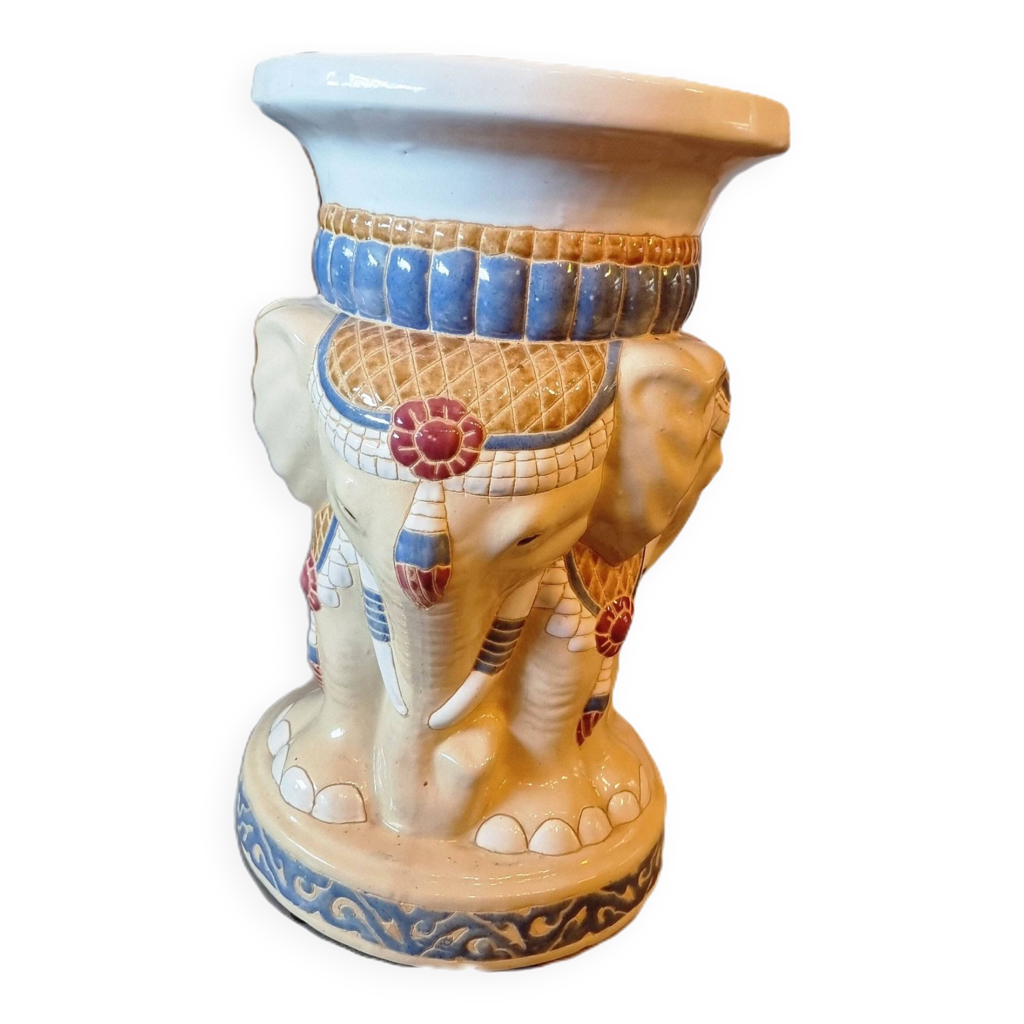 Porte Plante éléphant En Céramique Vert Vintage - Hauteur 22.5 Cm
