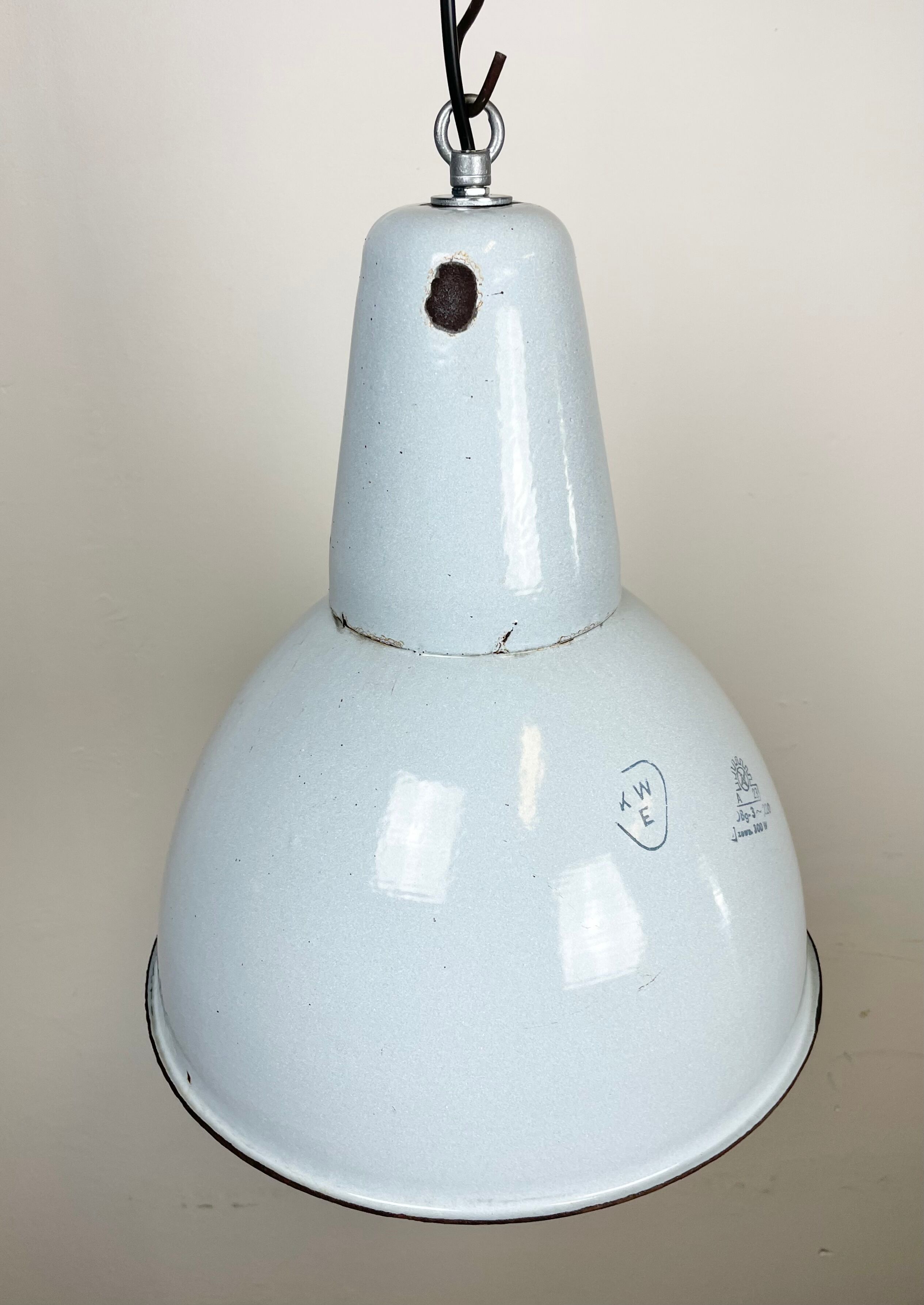 Industrial Grey Enamel Pendant Lamp, 1960s