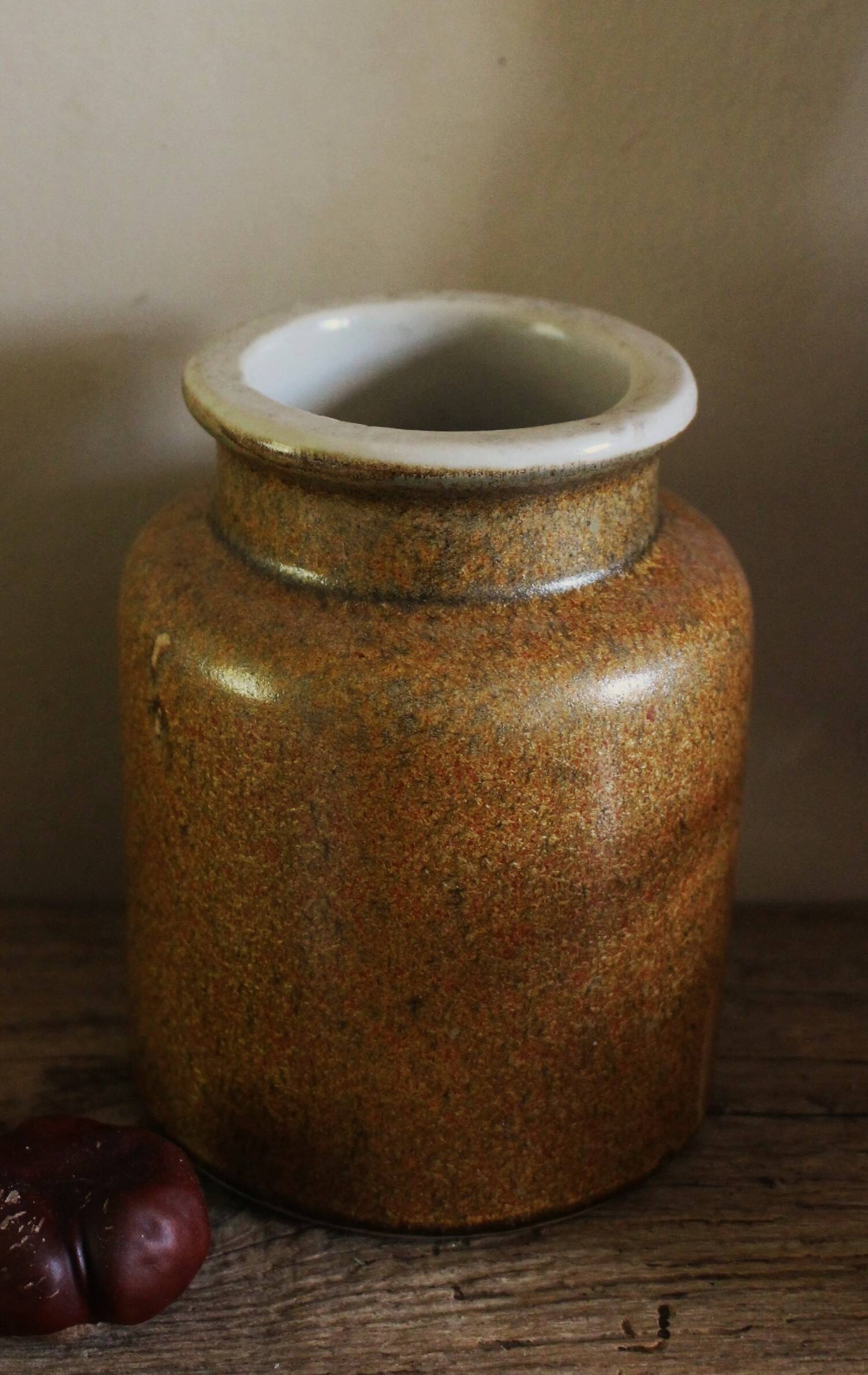 Vase, Glazed Vintage Stoneware Pot for Interior Use
