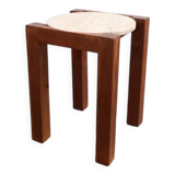 End table in travertine and wood