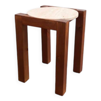 End table in travertine and wood