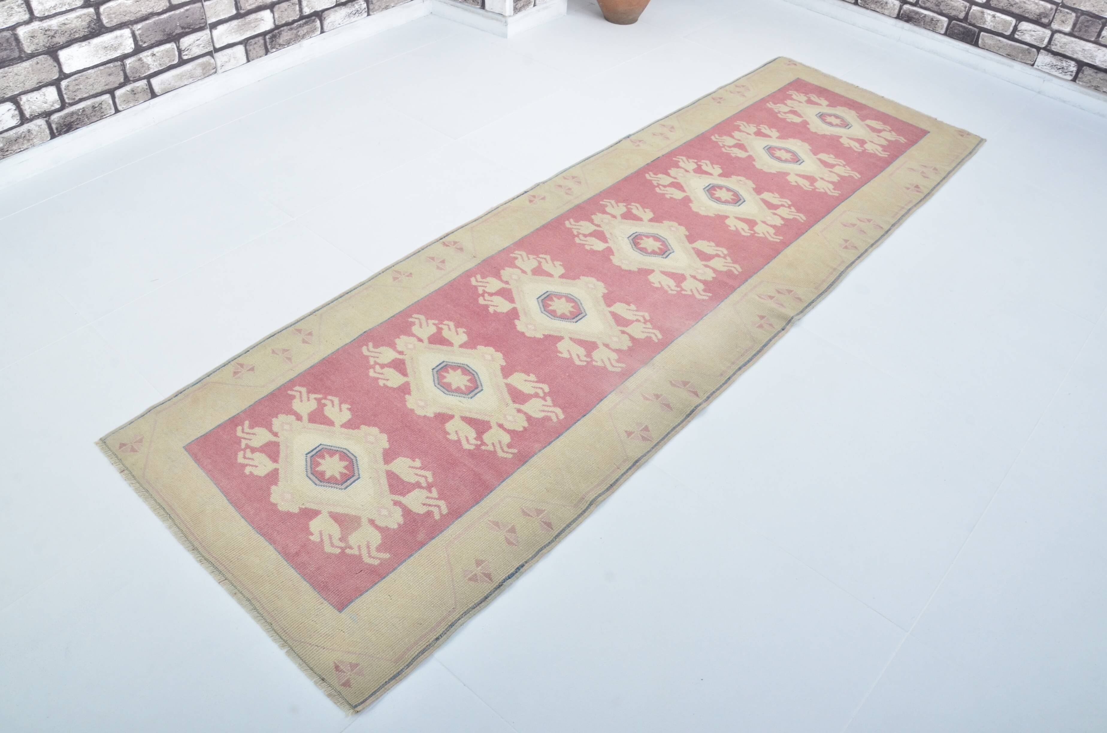 Tapis de couloir Oushak floral vintage noué à la main sku 3349