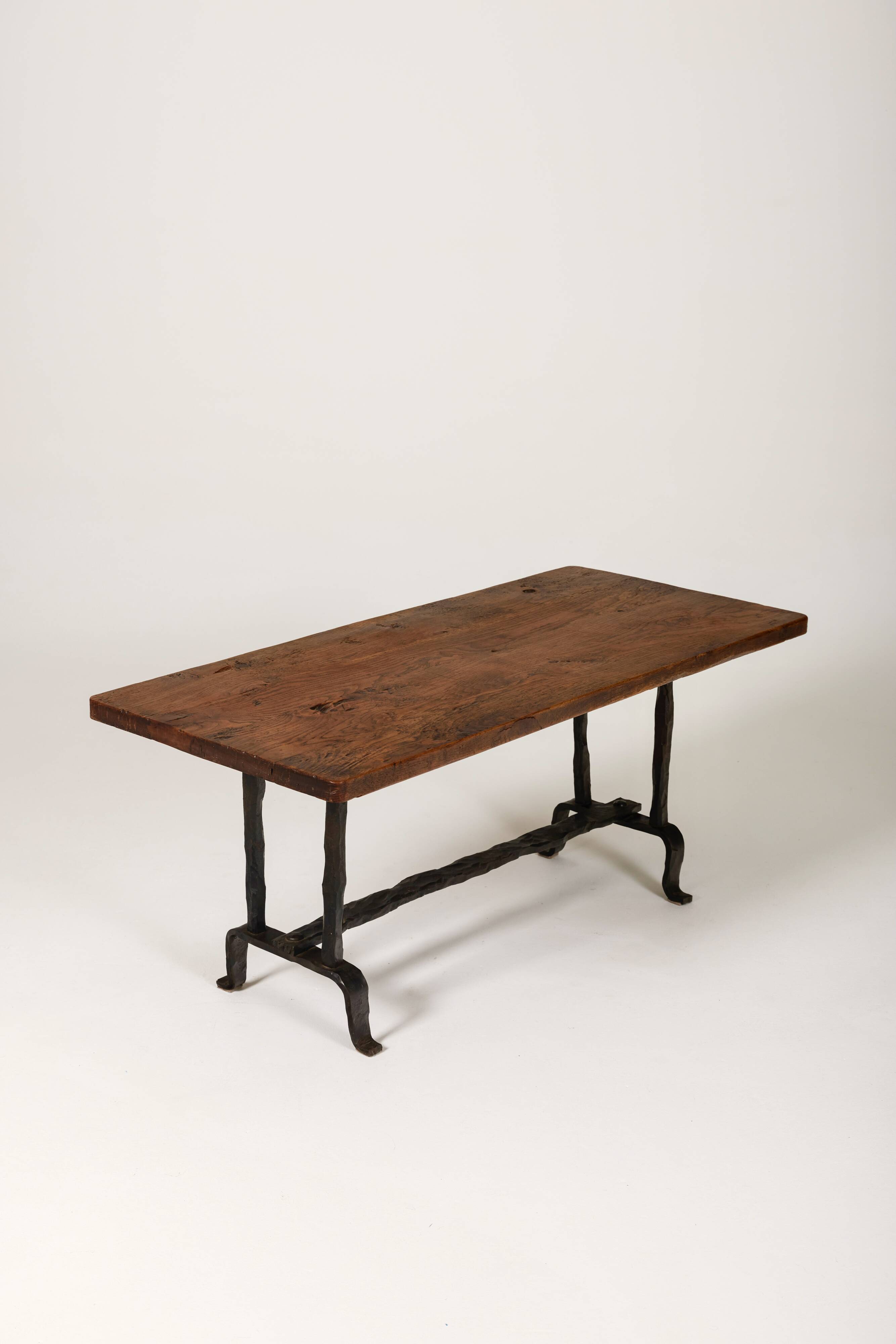 Coffee table in wood and wrought iron