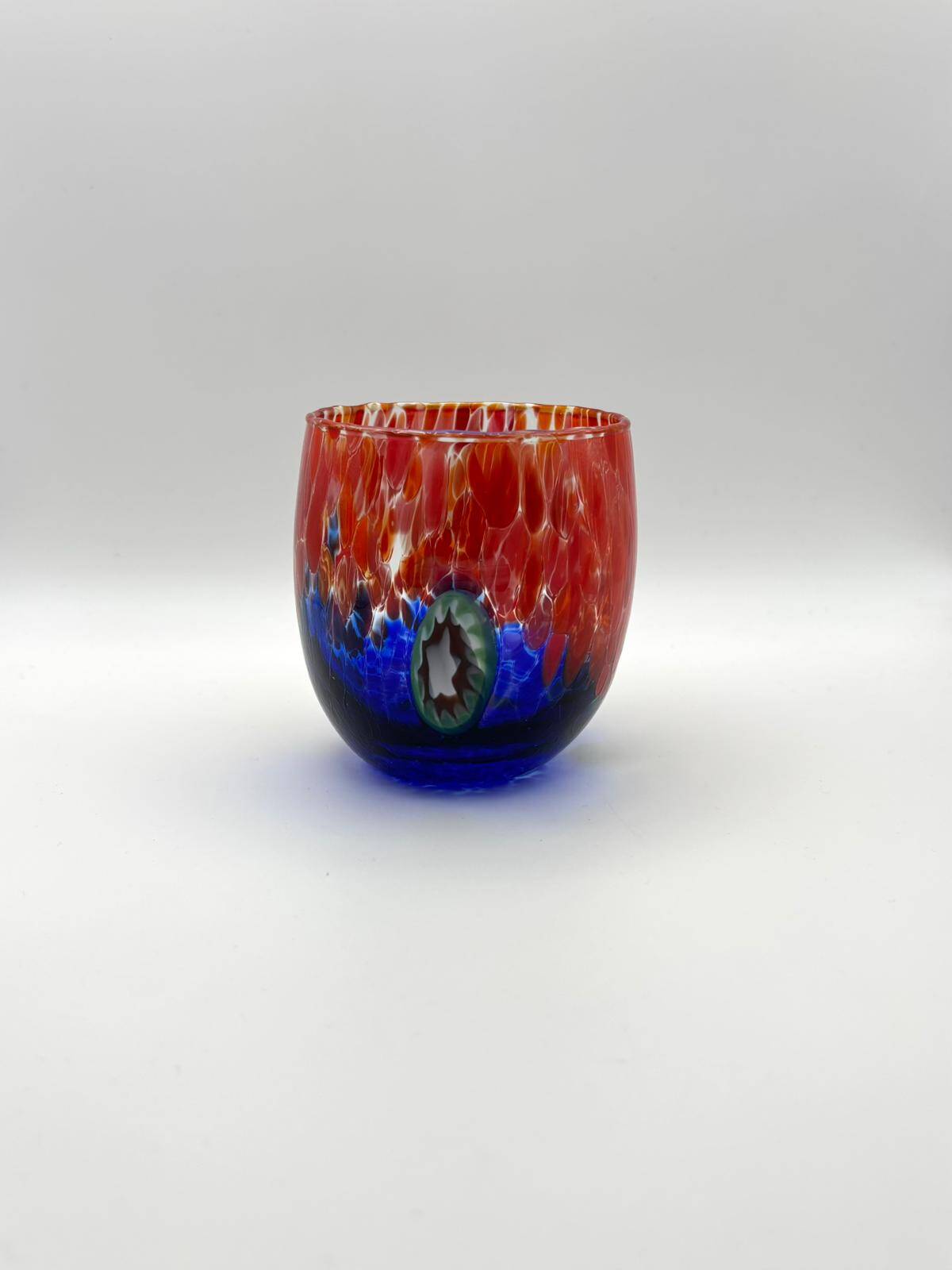 Set of 6 blown glass glasses with Effetre Murano murrine.
