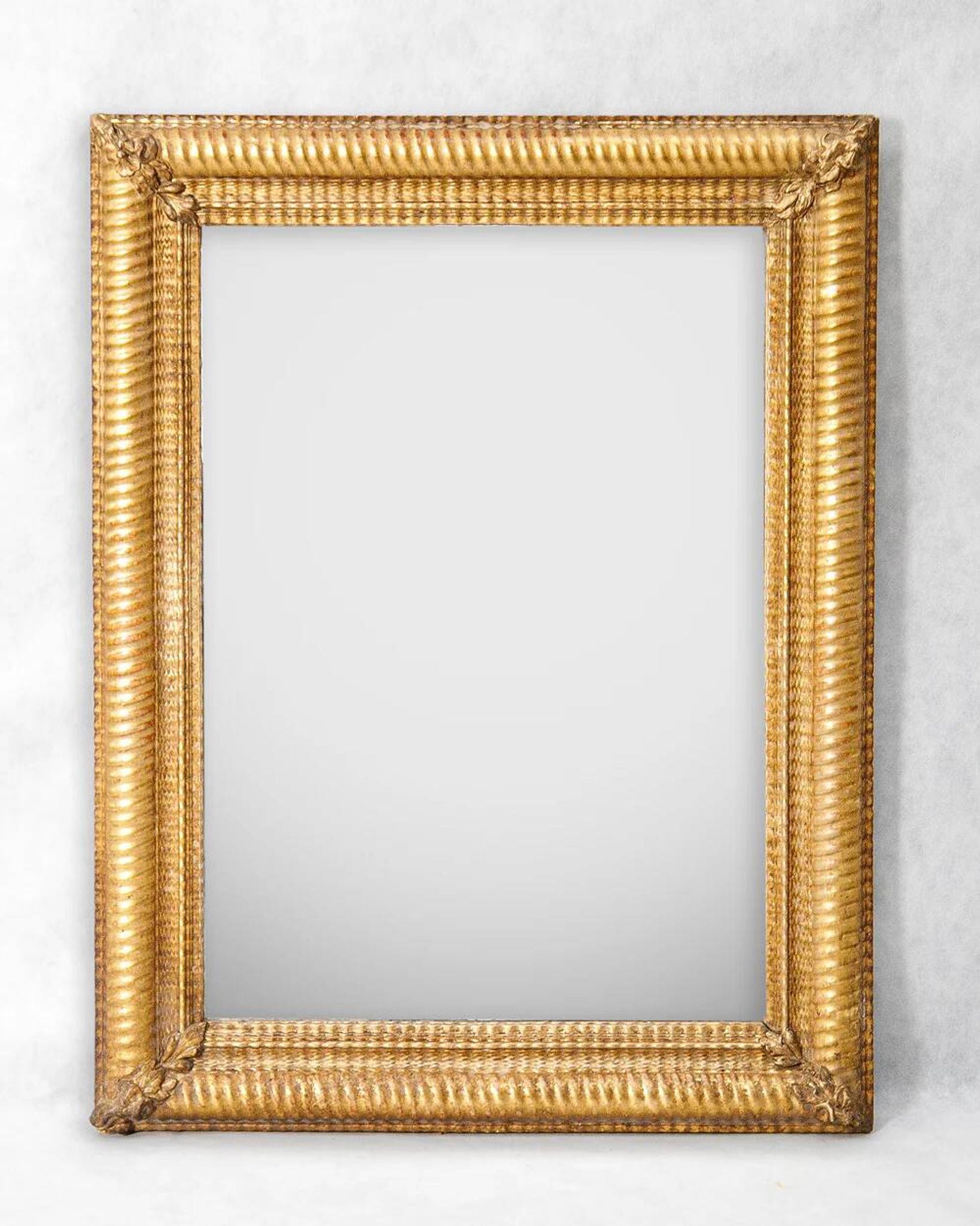 French 19th century rectangular golden mirror with ribbed frame
