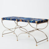 Brass jacquard steel curule bench from Maison Jansen circa 1960