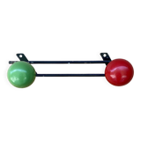 Vintage wall coat rack with 2 red and green wooden hooks