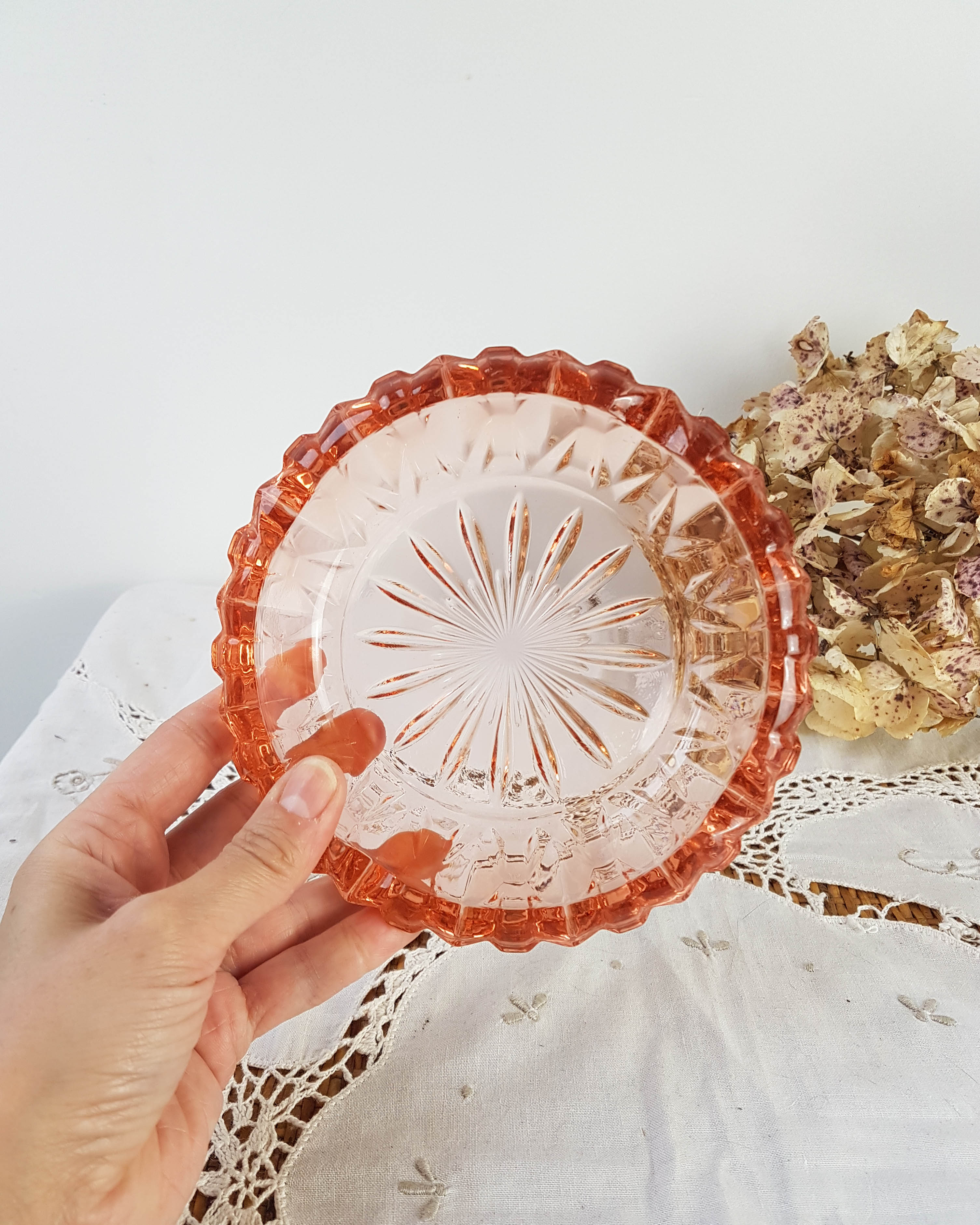 Vintage pink glass ashtray - art deco style ashtray