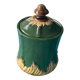 Majolica tobacco pot in green and yellow barbotine, late 19th century.