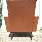 Ancient 70s brown black metal legs armchair wood vintage