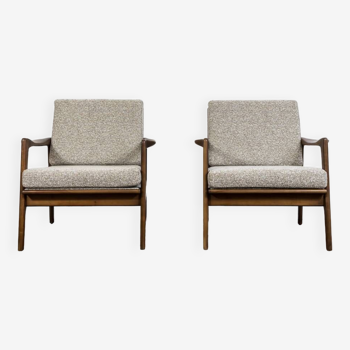 Pair Of Lounge Chairs In Beige Boucle Fabric, 1960's Germany