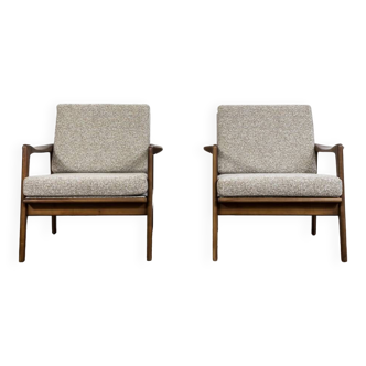 Paire de fauteuils lounge en tissu bouclé beige, Allemagne des années 1960