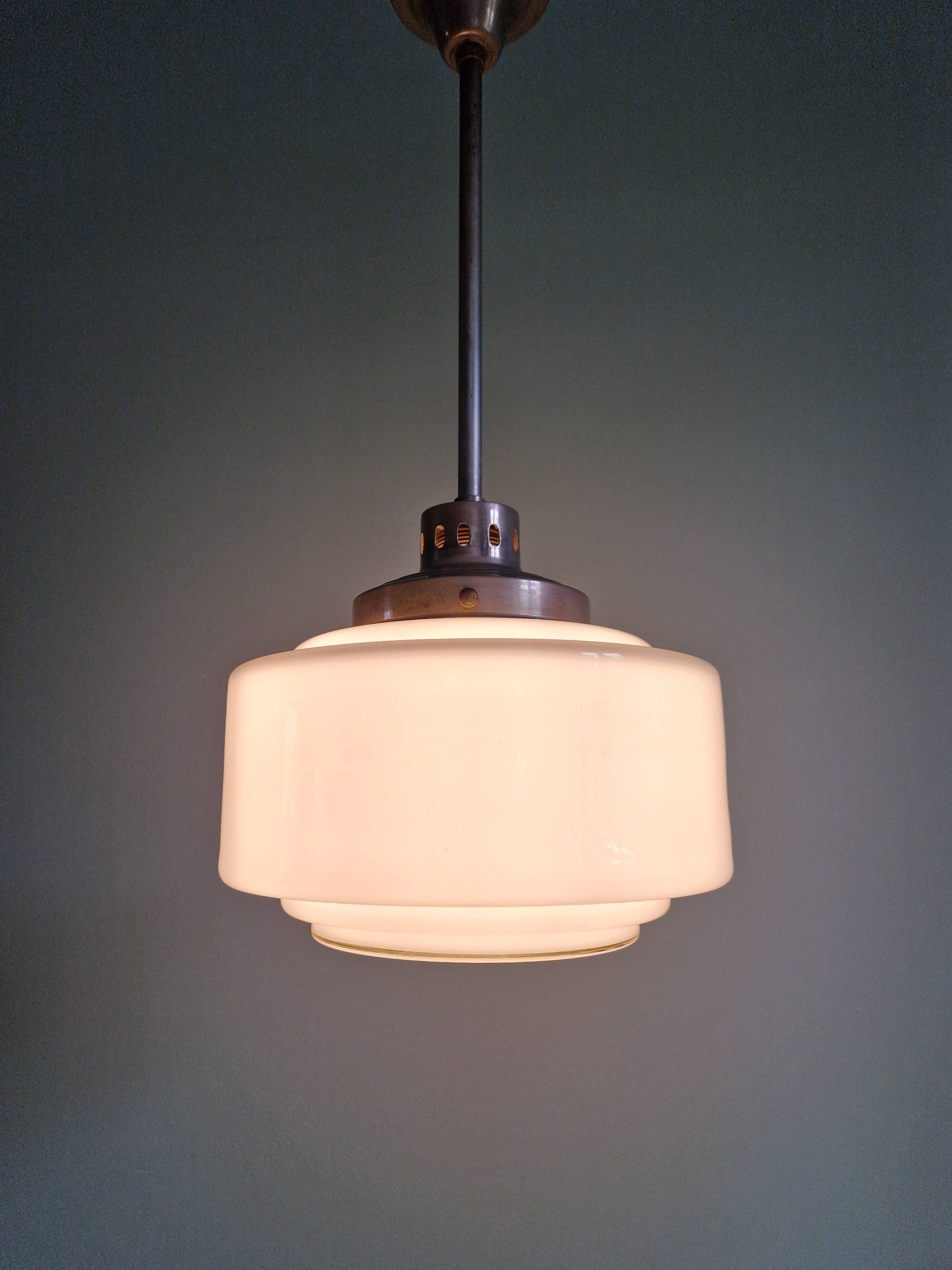 Art Deco pendant light in white opaline glass, 1930s