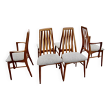 Set of 4 chairs and a pair of vintage eva armchairs by nils koefoed