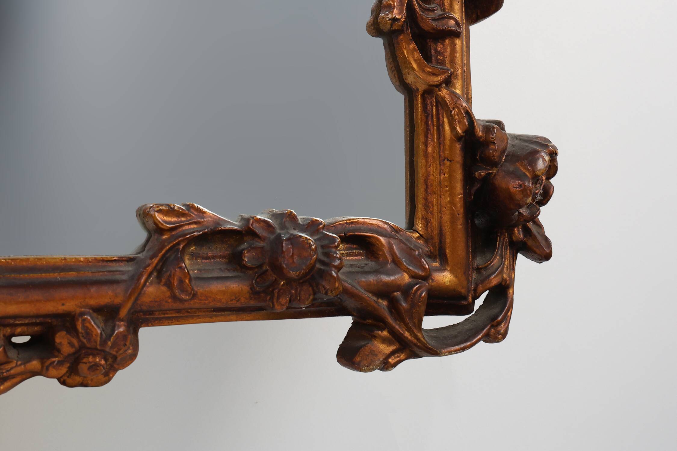 Romantic Wooden Mirror with Floral Details, France 1950s