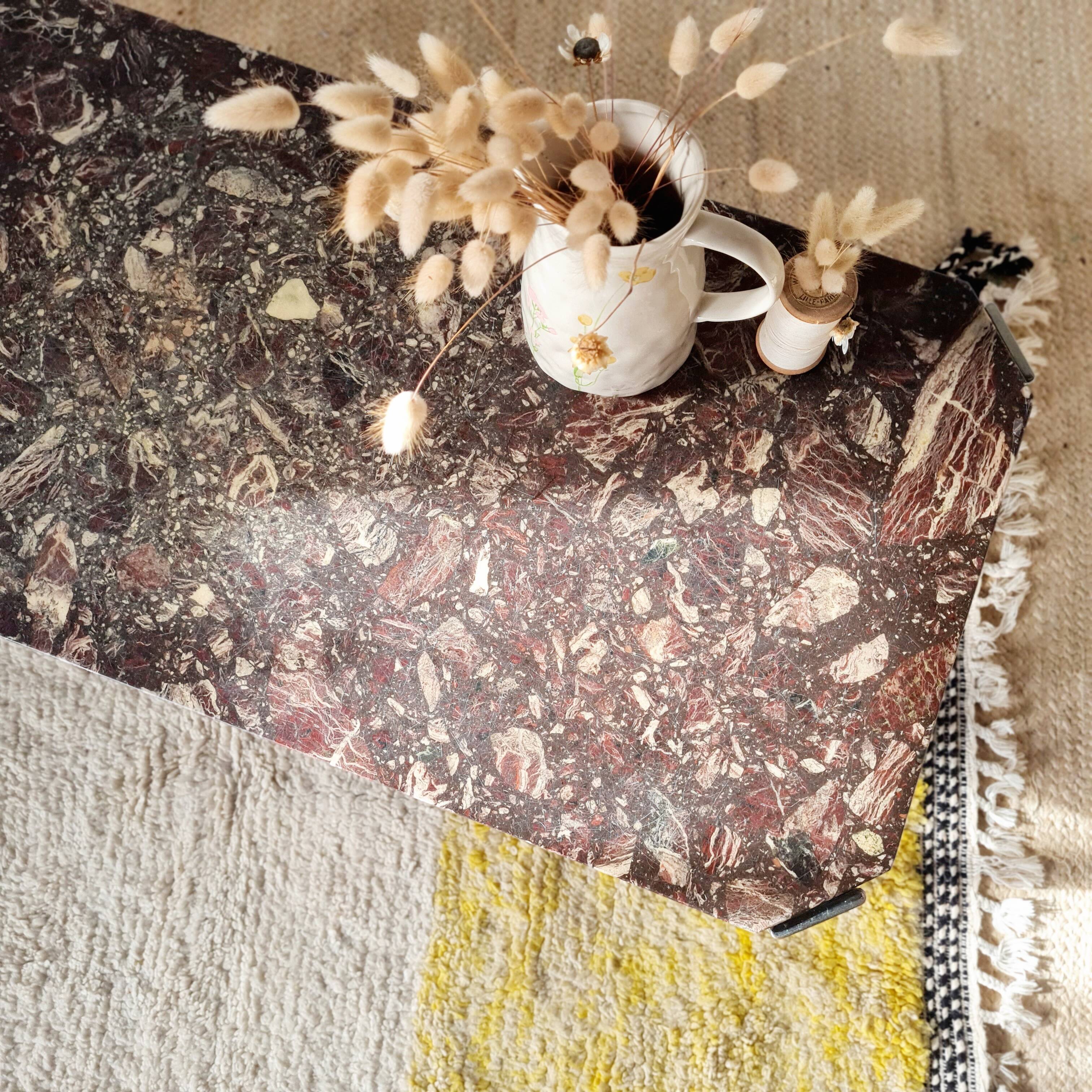 1970s marble and chrome metal coffee table