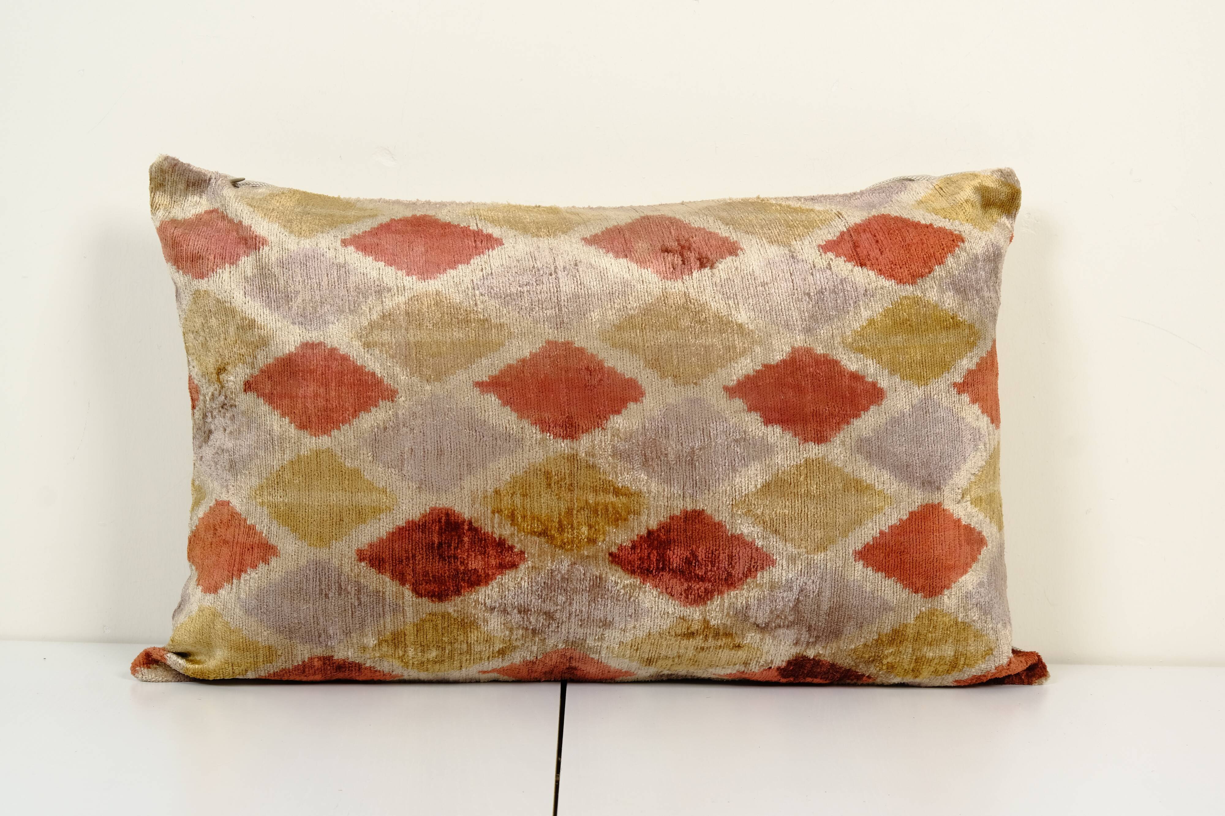 Green silk ikat velvet pillow