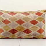 Green silk ikat velvet pillow