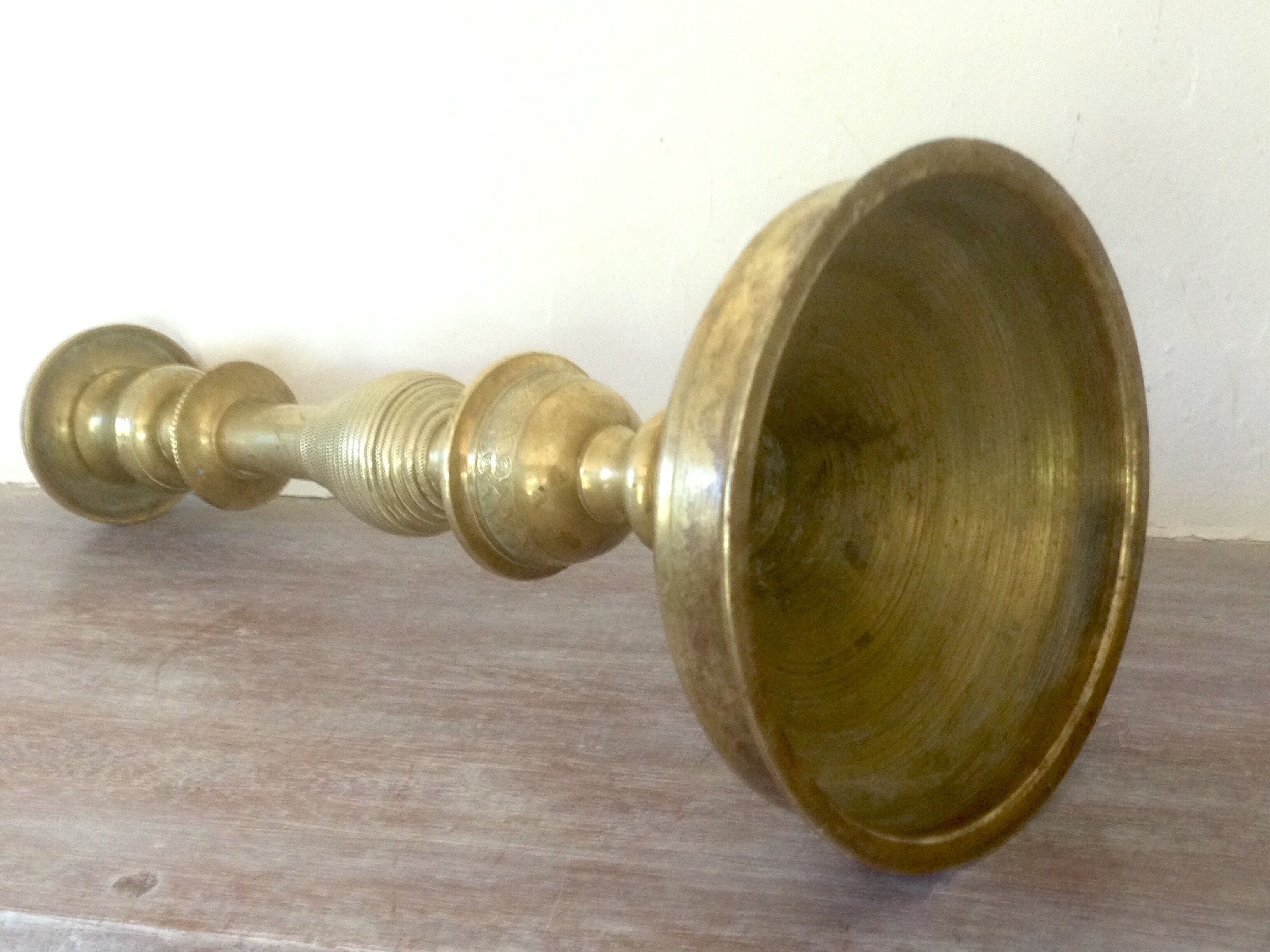 Pair of candlesticks engraved brass