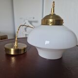 Art deco suspension opaline white and brass