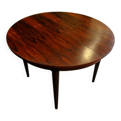 Table ronde extensible scandinave en Palissandre de Rio, années 70