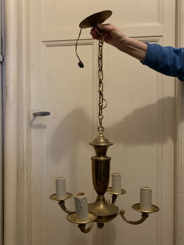 Lustre en bronze poli 4 branches