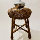 Vintage Mid Century Modern handwoven wicker stool