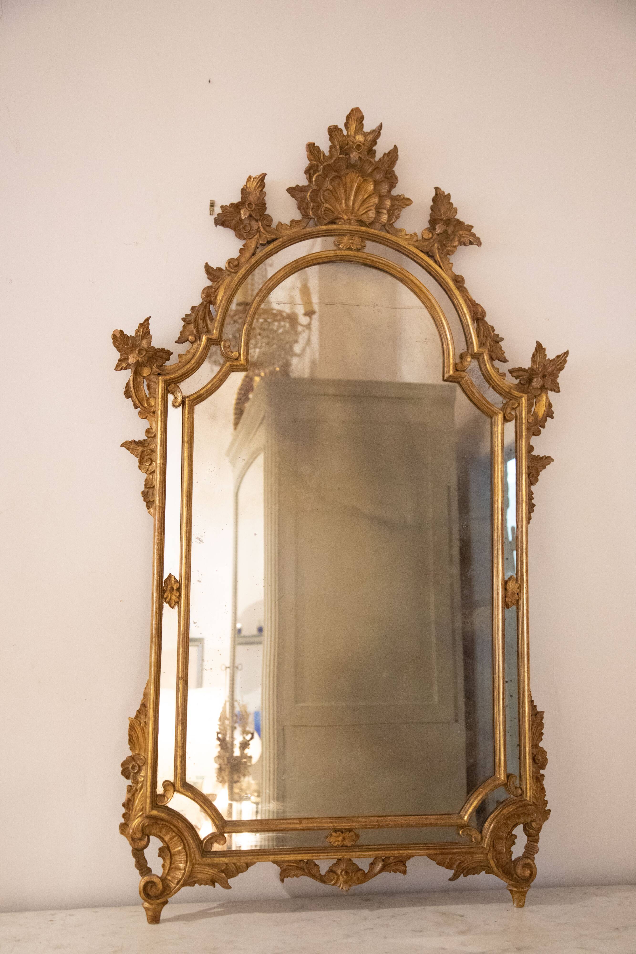Mirror with wooden glazing beads, gold, 19th century, Italy