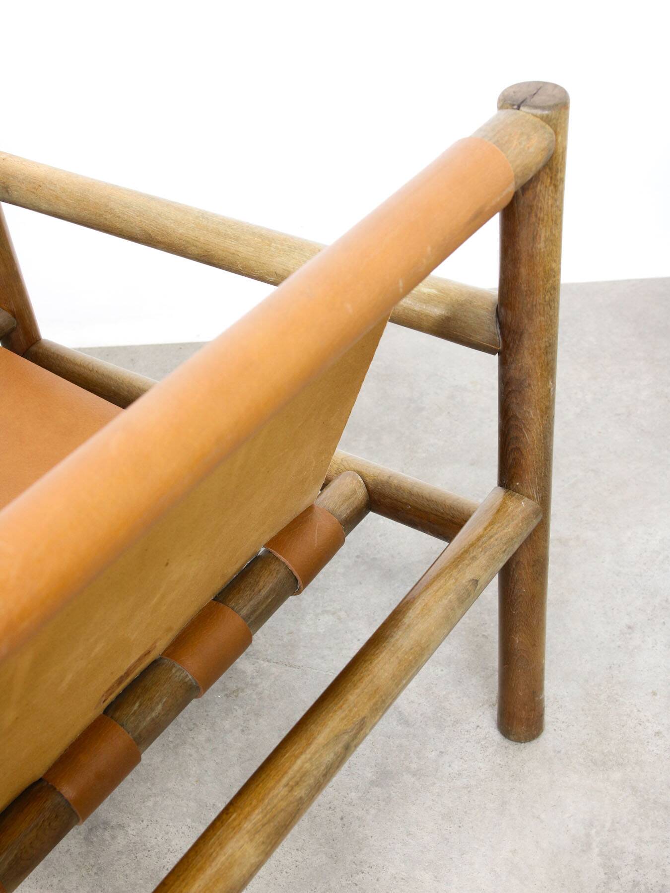Mid-Century Scandinavian Armchair in Wood & Brown Leatherette, 60s