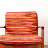 Pair of Danish armchairs in solid teak and fabric, Svend Aage Eriksen 1960.