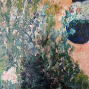 Huile sur toile la fille à l’arrosoir
