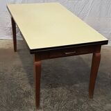 Ancienne table plateau formica jaune avec allonges