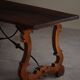 Brutalist table in antique Spanish solid oak and wrought iron, 19th century.