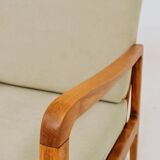 Vintage armchair in khaki corduroy, mid-century modern design from the 1960s.